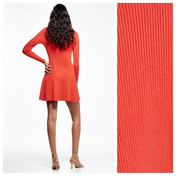 NWT. Zara Orange Knitted V-Neck Mini Dress. Size L. - Picture 2 of 12